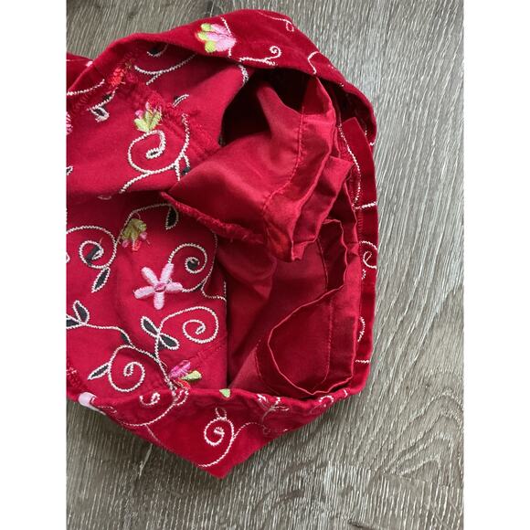 Vintage Children's Place Sleeveless Red Velour Floral Embroidered Dress - Picture 11 of 11